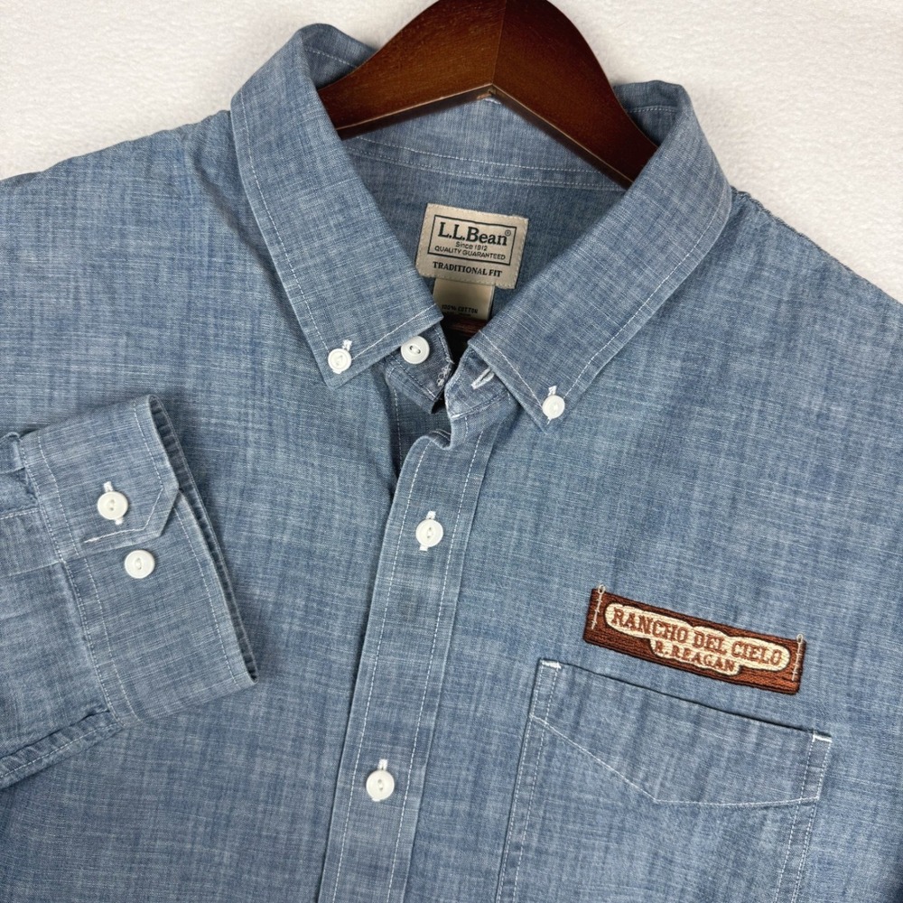 L.L. Bean Button Down Shirt Mens XL Blue Chambray Rancho Del Cielo R Reagan